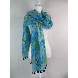 Lilly Pulitzer women's blue spa lets cha‎ cha murfee scarf silk cashmere NWT